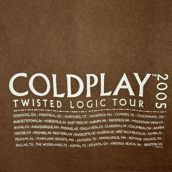 Coldplay 2005 Twisted Logic Tour Brown  Graphic T Shirt Size S - Picture 1 of 13